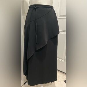 🍁KENZO Paris Black Midi Quality Polyester Lined Diag. Ruffled Skirt, 10/40EU